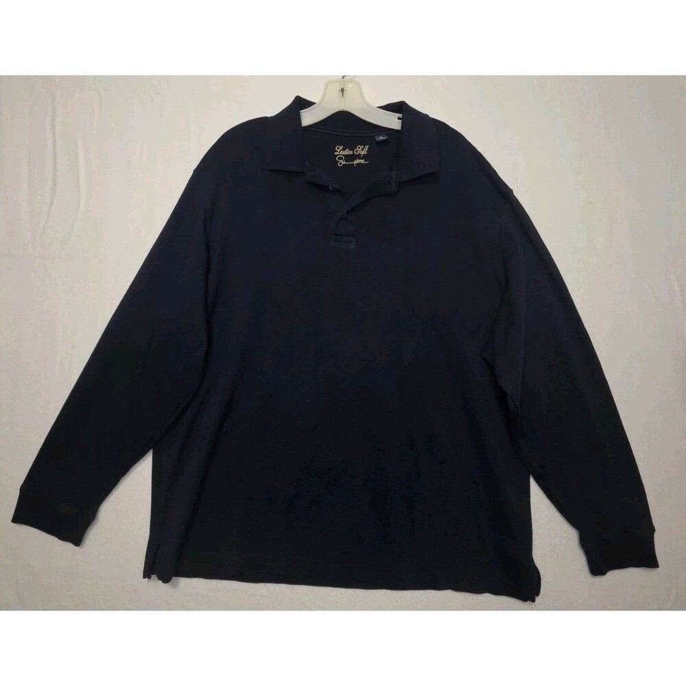 Luster Soft Supima Cotton Navy Long Sleeve Polo Shirt Size XL Men's